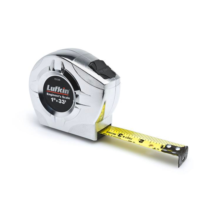 Crescent Lufkin 1 Inch x 33 Foot P2000 Series Chrome Case Yellow Clad A4 Blade Power Return Tape Measure