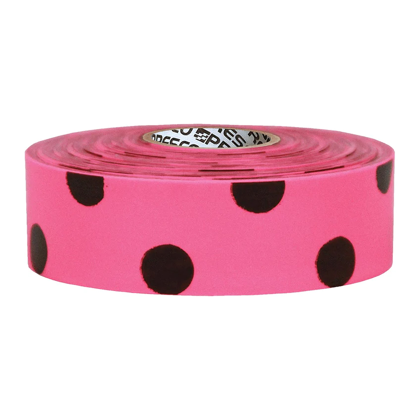 741084 Glo Pink Black Polka Dot Roll Flagging