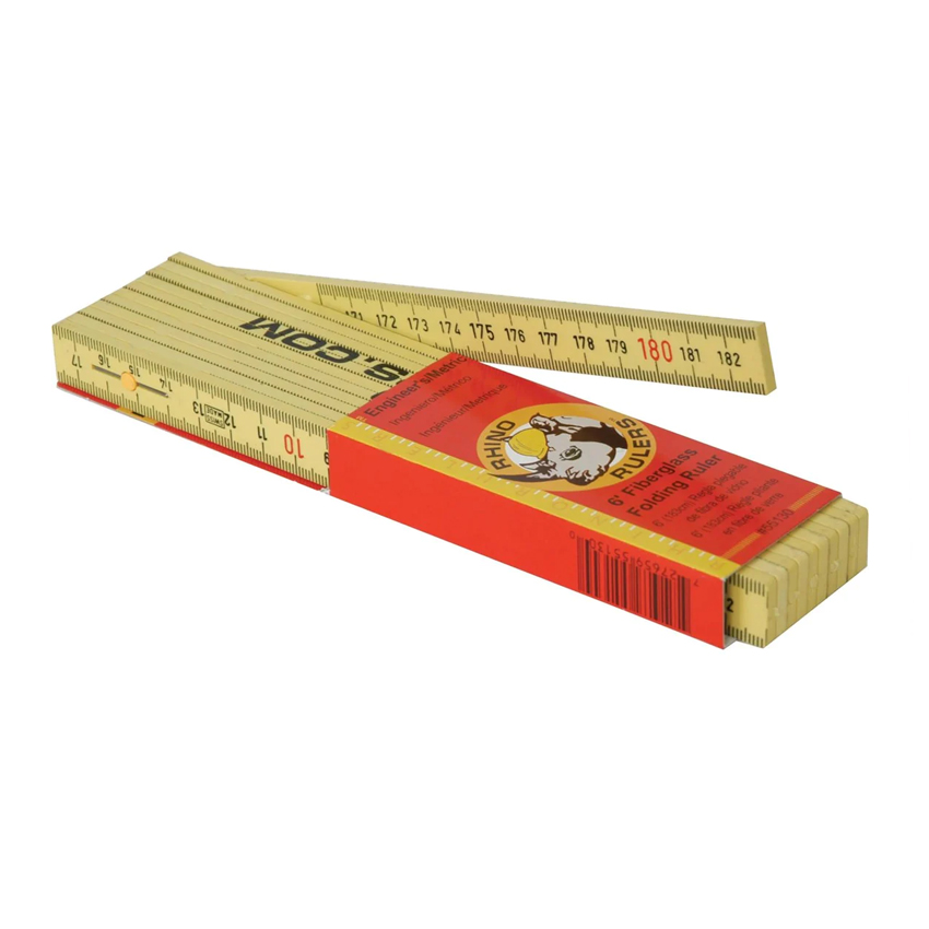 031619EGM RHINO Rulers Heavy Duty 6 Foot Fiberglass Folding Rule 10ths mm